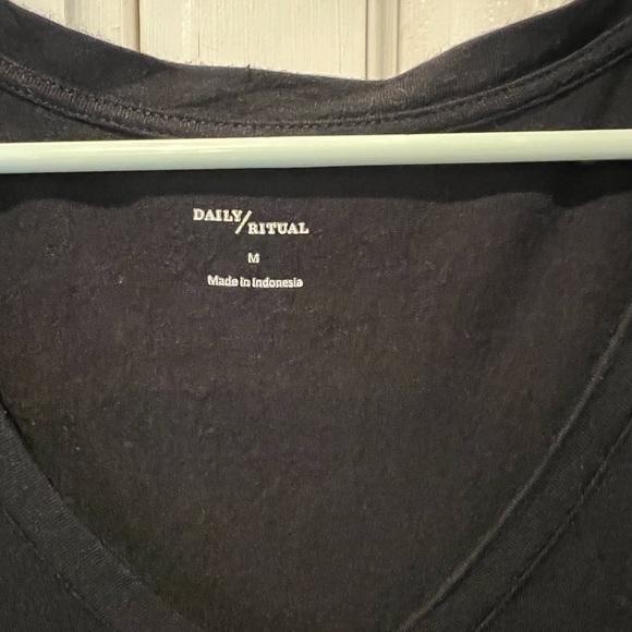 Anthro Daily Ritual Black V-Neck T-Shirt Dress Medium Casual Minimalist - Picture 3 of 8